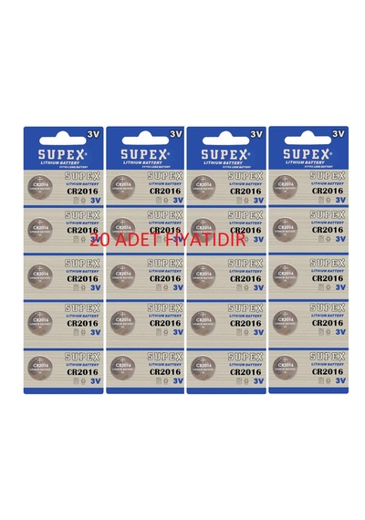 20 Adet Supex Extra Long Battery Cr2016 3v Blister Lityum Pil