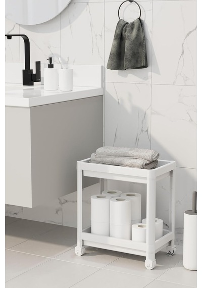 Tekerlekli 2 Katlı Raf Organizer, Beyaz Muk-02-mjb03-b