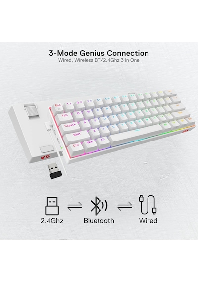 Redragon K530 Draconic%60 Kompakt Rgb Kablosuz, 5.0 Bluetooth Oyu