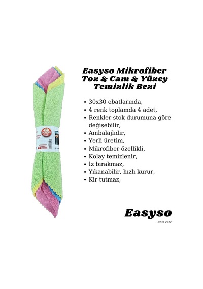 Mikrofiber Temizlik Bezleri, Aşındırmaz, Yeniden Kullanılabilir Ve Yıkanabilir - 4'lü Paket Easyso2137 Belirtilmemiş