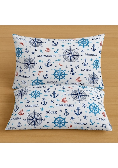 Lionas Desenli Pamuklu Yastık Kılıfı 2 Adet 50 X 70cm Mavi