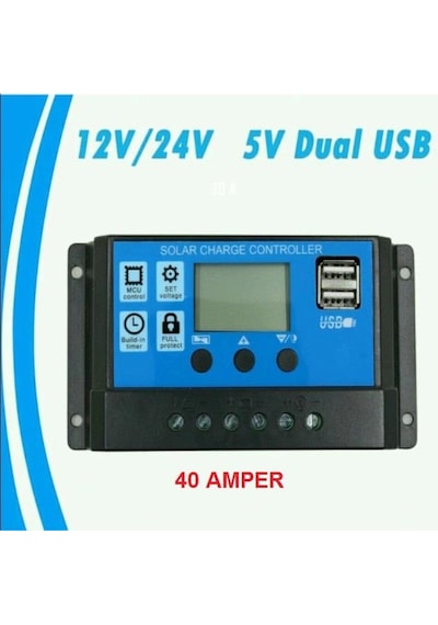 40A Solar Güneş Paneli Şarj Kontrol Cihazı Regülatörü 12 V-24 V (Tü
