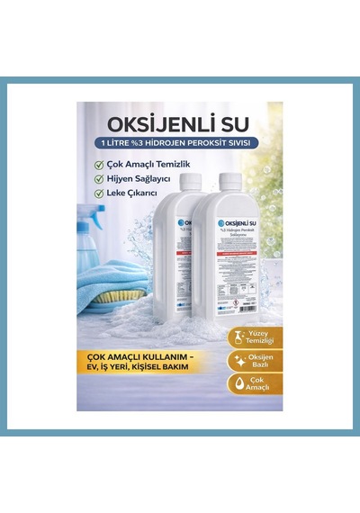 Bezos Oksijenli Su 1 Litre 2 Adet Set %3 Hidrojen Peroksit Solüsyonu Çok Amaçlı Temizlik Ve Hijyen Sıvısı Mbt06