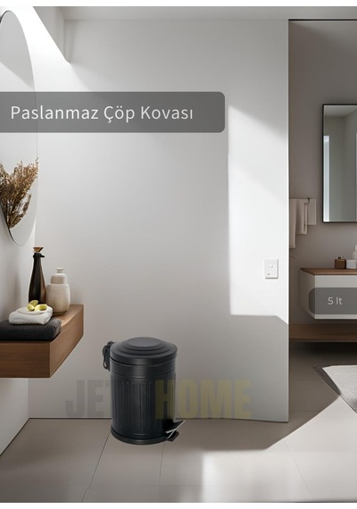 Jet's Home Pedallı Banyo Çöp Kovası Paslanmaz 5 Lt Mutfak Çöp Kutusu Siyah Siyah
