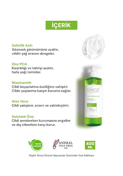 Sinoz Yağlı ve Karma Ciltler için Sebum  Yüz Temizleme Jeli 400 ﻿ML