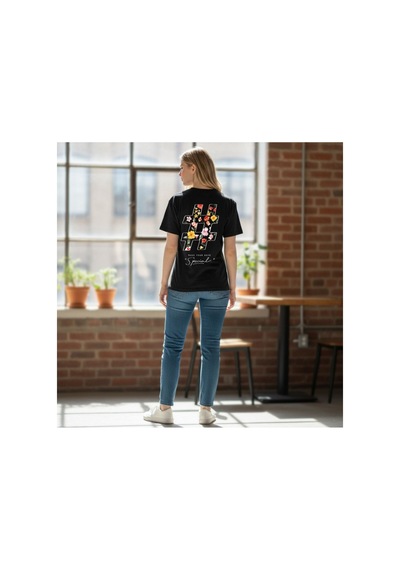 Urbantrendstore Unisex Çiçek Desen Flowers Anneler Günü Oversize Fit Rahat Geniş Salaş T-shirt Günlük Tişört Siyah