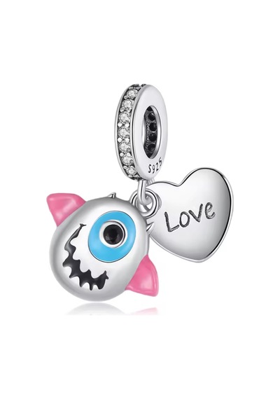 Fubena Şeytan Gözü Ve Love Sallantılı Charm Gümüş