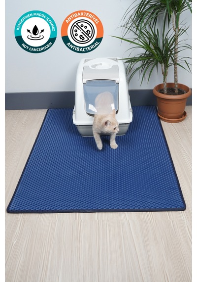 75x110 Cm Hücreli Kedi Kumu Paspası Kedi Matı Kedi Tuvalet Önü Paspası Lacivert