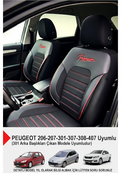 Premium Serisi Lüks Keten Oto Koltuk Kılıfı Peugeot 206-207-208-306-307-407- Uyumlu Siyah