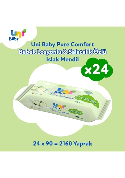 Uni Baby Pure Comfort Bebek Losyonlu & Salatalık Özlü Islak Mendil 24'Lü 2160 Yaprak