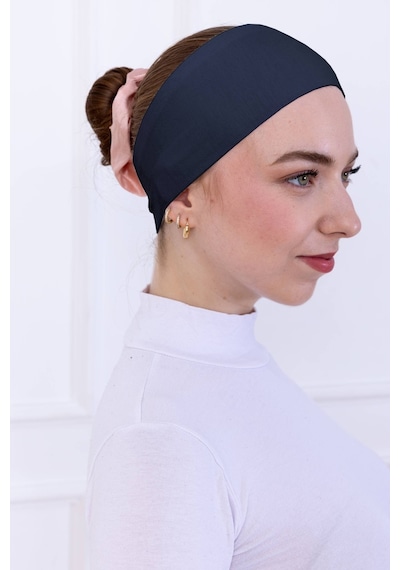 Loggia Kaymayan Silikonlu Bandana Bone Lacivert - Kadın Tesettür Dikişsiz Kaymaz Geçme - Sportif Saç Bandı Lacivert