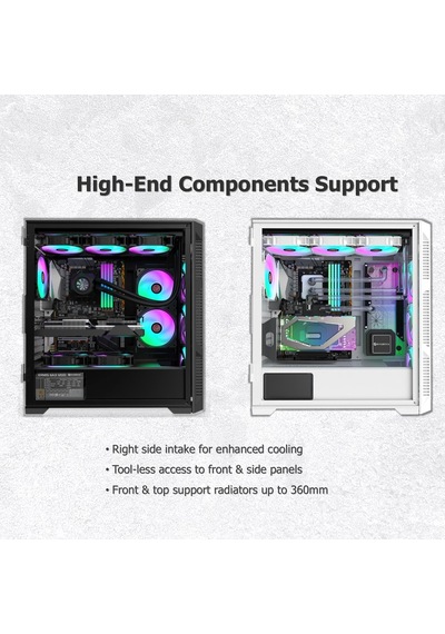 Ponos Ultra Ms4 E-atx Orta Kule Pc Kasası, Açılan Temperli Cam Yan Panel, Ön Kurulum 4 Argb Fan