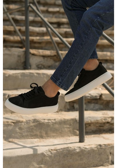 Mubiano Hakiki Deri Mbnbkm3-s Erkek Nubuk Siyah Sneaker & Spor Ayakkabı Siyah