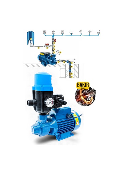 Monofaze 220v Turbo Motor-0.5hp 1" Bakır Sargılı Paket Hidrofor Sistem Su Pompa Motoru Dinoması Set