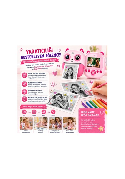 Robeve Video Kayıtlı Selfie Özellikli Anında Baskılı Termal Yazıcılı Fotoğraf Makinesi