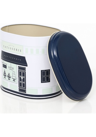 Patisserie Blue Home Desenli Oval Metal Saklama Kabı 14 x 12 x 13 CM 1.4 L Çok Renkli