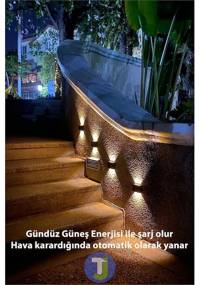 Modern Solar Güneş Enerjili 6 Ledli Bahçe Aydınlatması Aplik Sarı Işık Led Lamba 2 Adet