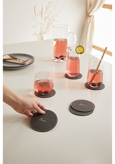 Ocean Home Textile 6'li Gri Renk Deri Bardak Altlığı Ø 10 cm
