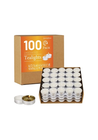 Kokusuz Tealight Mumlar - 100'lü Paket Tealight Mumlar - 4+ Saat Yanma Süresi - Avuç Mumu, Temiz Yanan Beyaz Adak Dum Çok Renkli