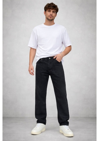 Erkek Bol Rahat Kalıp Denim Pantolon Siyahyıkamalı
