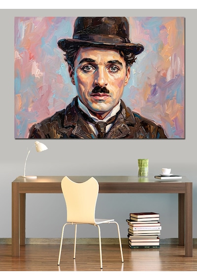 Charlie Chaplin Renkli Sanat Portresi Dekoratif Kanvas - Mdf Ahşap Tablo