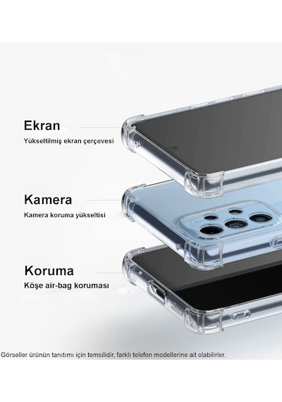 Vivo Y15s Kamera Korumalı Airbag Antishock Köşe Korumalı Şeffaf Silikon Kılıf