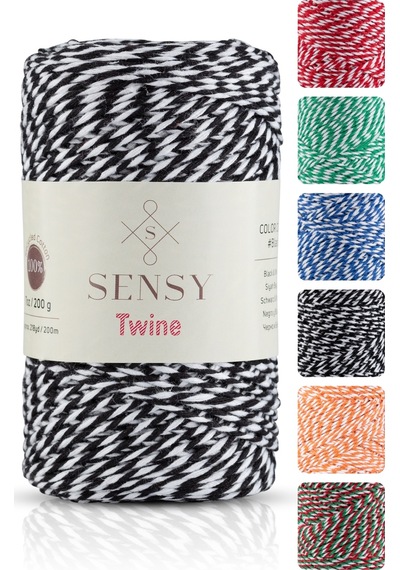 Sensy Premium 200 Metre 200 G Siyah Beyaz Paket Ip Hediye Paketleme Ipi Marteniçka Ipi Twine Baker