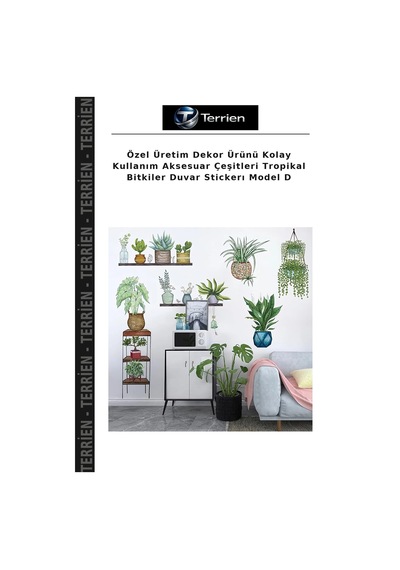 Özel Üretim Dekor Ürünü Kolay Kullanım Aksesuar Çeşitleri Tropikal Bitkiler Duvar Stickerı Model D Çok Renkli