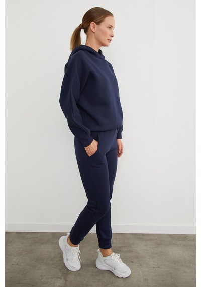 Fullamoda 3 İplik Basic Kapüşonlu Jogger Eşofman Takımı Lacivert