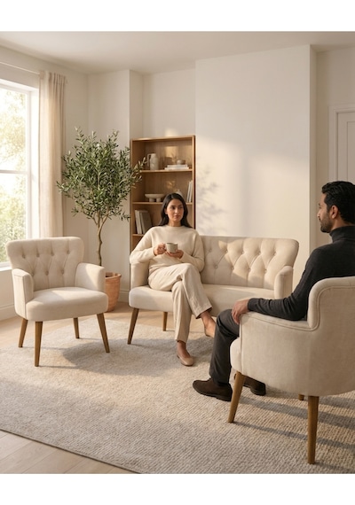Babyface Kumaş Modern Çay Seti Koltuk Takımı 2+1+1 Ahşap Ceviz Ayak Krem Krem