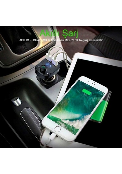 Carx8 Araç Kiti Fm Transmitter Bluetooth 5.0 Micro Sd Usb Şarj Oto Müzik Çalar