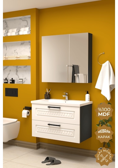 Teta Home Floransa 80 Cm Mdf Gövde Membran Kapak Banyo Dolabı Seti Antrasit - Beyaz Teta Home Floransa 80 Cm Mdf Gövde Membran Kapak Banyo Dolabı Seti Antrasit - Beyaz
