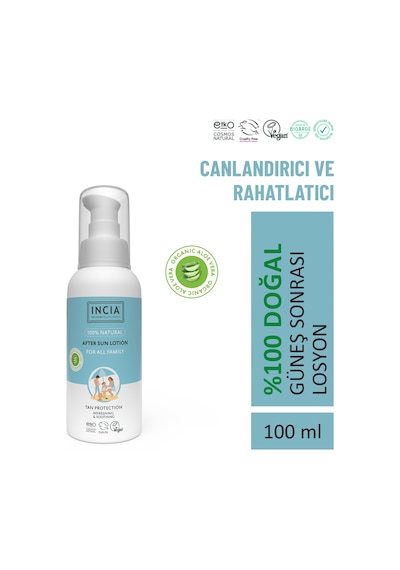 Incıa 100% Natural After Sun Losyon Güneş Sonrası Organik Aloe Vera Nemlendirici 100 Ml