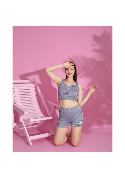 Rindahomewear Kadın Crop Şort Takım Pijama Takımı Mor