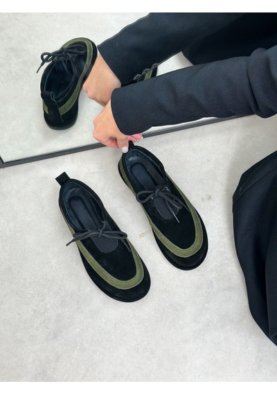 Erva'nın Butiği Siyah Hakiki Deri Santa Bağcık Detay Kadın Sneakers-6388