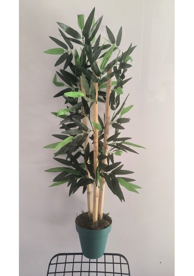 Rüzgar Yapay Çiçekçilik 90 Cm Yeşil Saksıda 3 Lü Bambu Yeşil