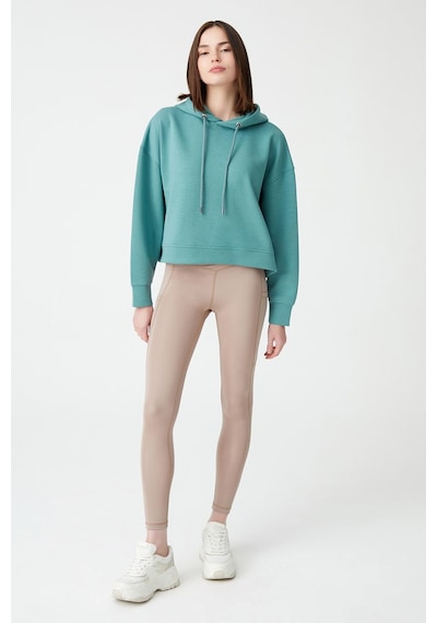 Los Ojos Mavi Yeşil Kapüşonlu Yumuşak Dokulu Crop Sweatshirt Cropped Sweat Mavi-yeşil Mavi-yeşil