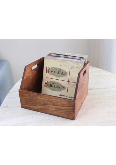 Ahşap Lp Plak Sandığı - Organizer Kutu Kestane Rengi - Wooden Lp Record Box Koyu Kırmızı