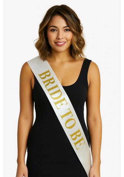 Ers Beyaz Saten Üzerine Kalın Altın Yazılı Bride To Be Kuşağı 10 Cm Genişlik