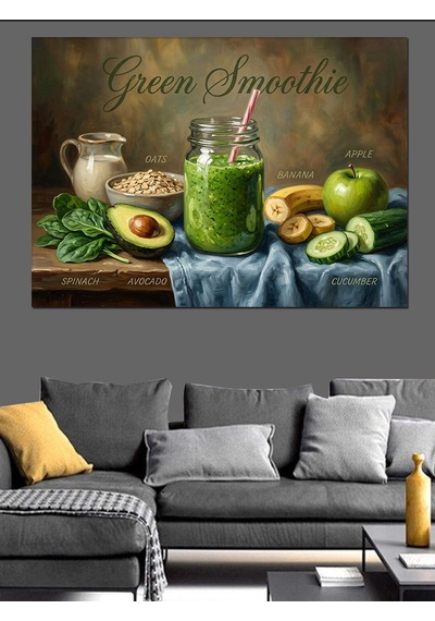 Green Smoothie Ve Sağlıklı Yaşam Dekoratif Kanvas - Mdf Ahşap Tablo