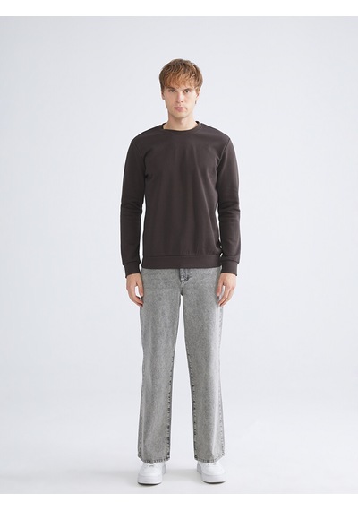 Lcwaıkıkı Basic Kahverengi Bisiklet Yaka Erkek Kalın Sweatshirt