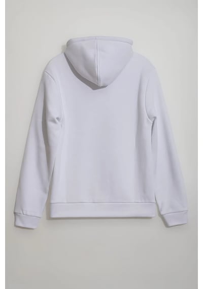 Markapia Man Erkek Kapüşonlu Cepli İçi Polarlı Sweatshirt Beyaz S