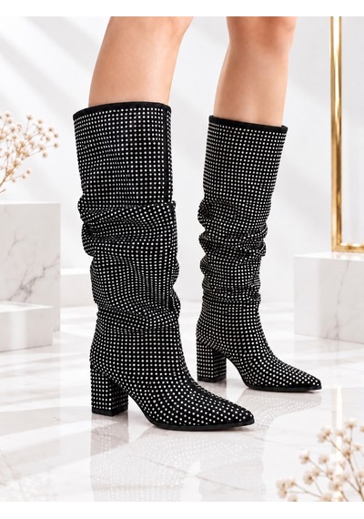Dabab Shoes Vessa Kadın Gümüş Taş Detaylı Siyah Sivri Burun Körüklü Uzun Konç 6 Cm Kalın Topuklu Çizme Dabab Shoes Vessa Kadın Gümüş Taş Detaylı Siyah Sivri Burun Körüklü Uzun Konç 6 Cm Kalın Topuklu Çizme