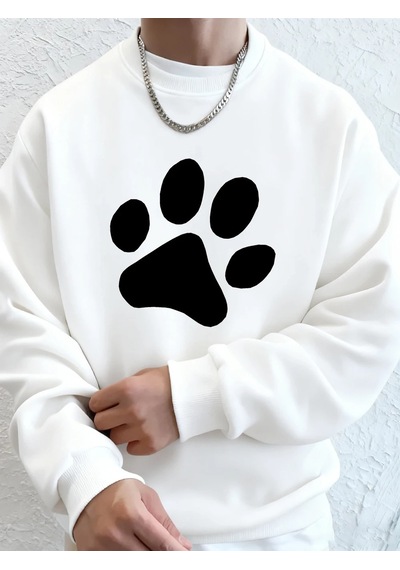 Startmore Tarzsokak Basit Taban Desenli Baskılı Erkek Sweatshirt Kışlık Bol Kapüşonlu Spor Bisiklet Yaka Polar Sı Beyaz