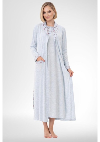 Mecit Pijama Mecit 6320 Mavi Büyük Beden Kadın Sabahlık Pijama Gecelik Set Mavi