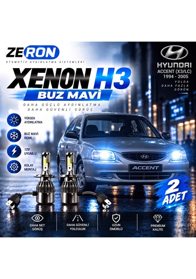 Hyundai Accent Xenon H3 Buz Mavi Led Far Ampulü 12v 2 Adet Yüksek Aydınlatma Kolay Montaj