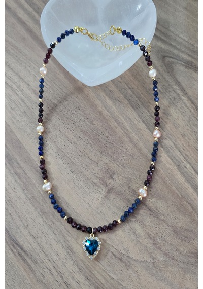Gerçek Somon İnci, 3 Mm Faset Lal, Lapis Lazuli Doğaltyaş Kolye Çok Renkli