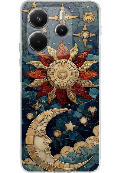 Printify Redmi Note 14 4g İle Uyumlu Vitray Sol Ve Luna Tasarımlı Şeffaf Silikon Kılıf Şeffaf