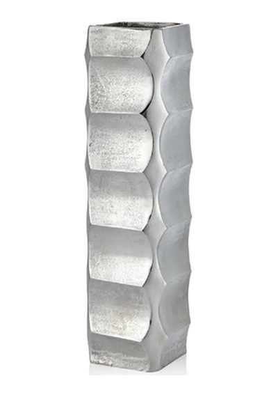 Square Gümüş Metal Vazo 13x47 Cm