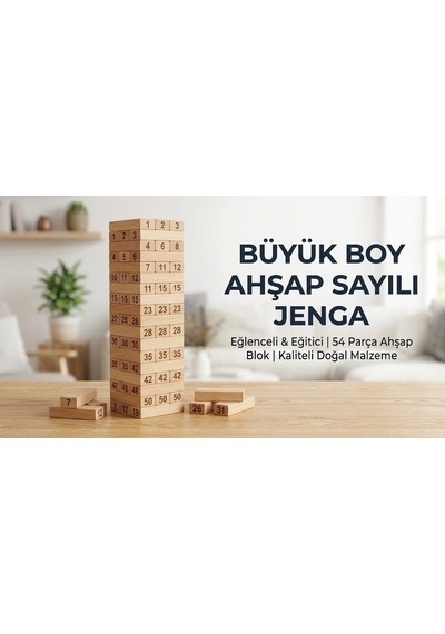 Denge Oyunu Jenga Büyük Boy 51parça Eğitici Zeka Oyunu Numaralı Jenga Oyunu Çocuklar Ahşap Oyuncak